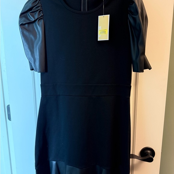 Michael Kors Black Mini Dress with Faux-Leather Trim - Picture 3 of 5